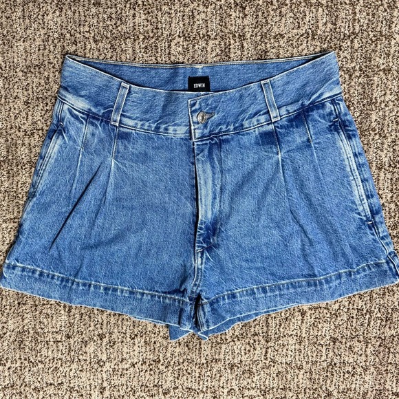 Edwin EUC Isla Denim Pleated Cotton Shorts size 28 - Picture 3 of 8